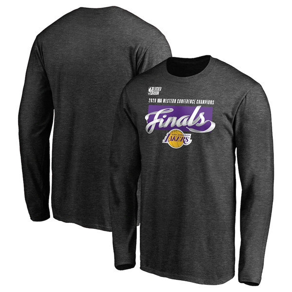 Los Angeles Lakers Heather Charcoal 2020 Western Conference Champions Locker Room Long Sleeve NBA T-Shirt (All Size)